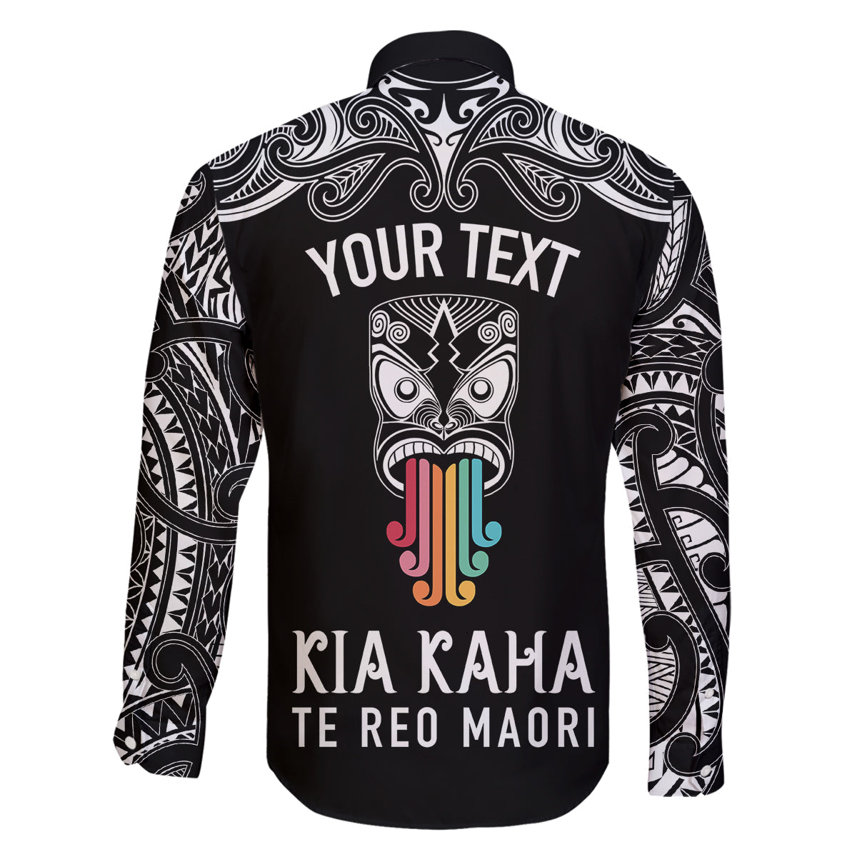 Personalised Kia Kaha Te Reo Maori Family Matching Summer Maxi Dress and Hawaiian Shirt Hei Tiki Mix Koru - Black LT7 - Polynesian Pride