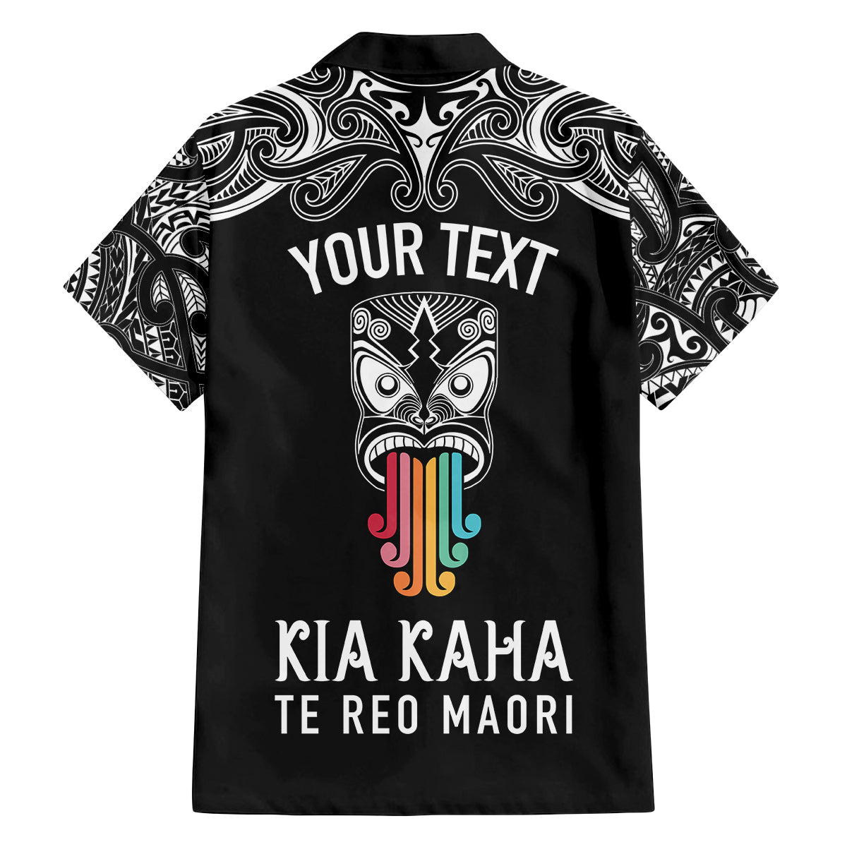 Personalised Kia Kaha Te Reo Maori Kid Hawaiian Shirt Hei Tiki Mix Koru - Black LT7 - Polynesian Pride