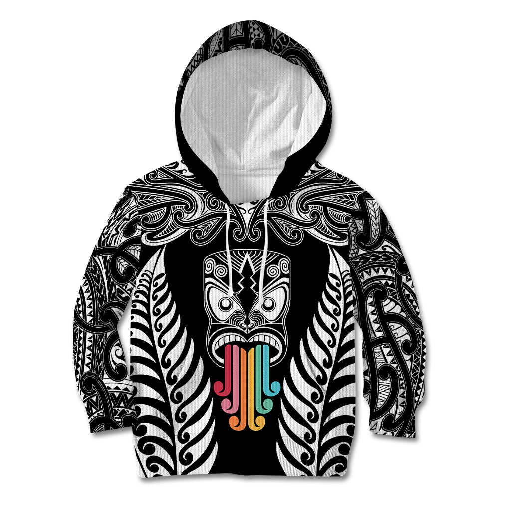 Personalised Kia Kaha Te Reo Maori Kid Hoodie Hei Tiki Mix Koru - Black LT7 Hoodie Black - Polynesian Pride