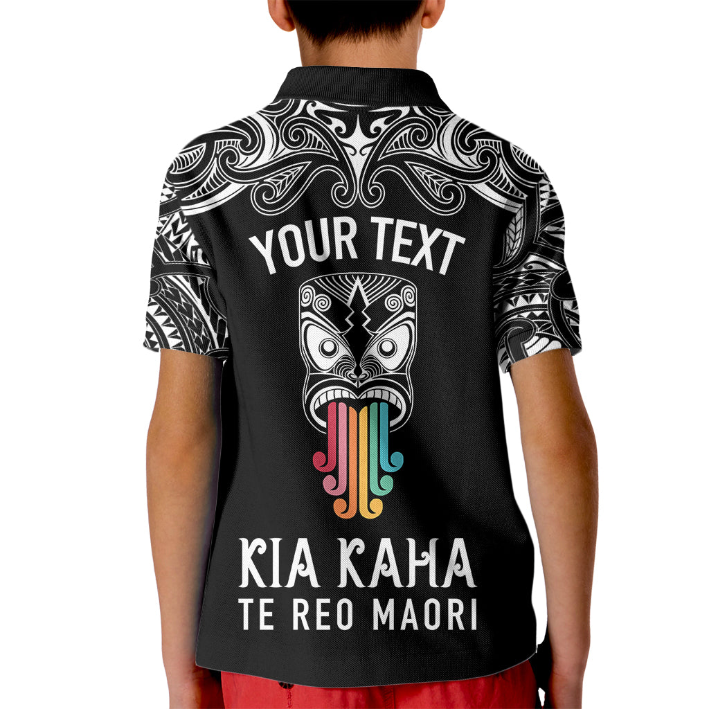 Personalised Kia Kaha Te Reo Maori Kid Polo Shirt Hei Tiki Mix Koru - Black LT7 - Polynesian Pride