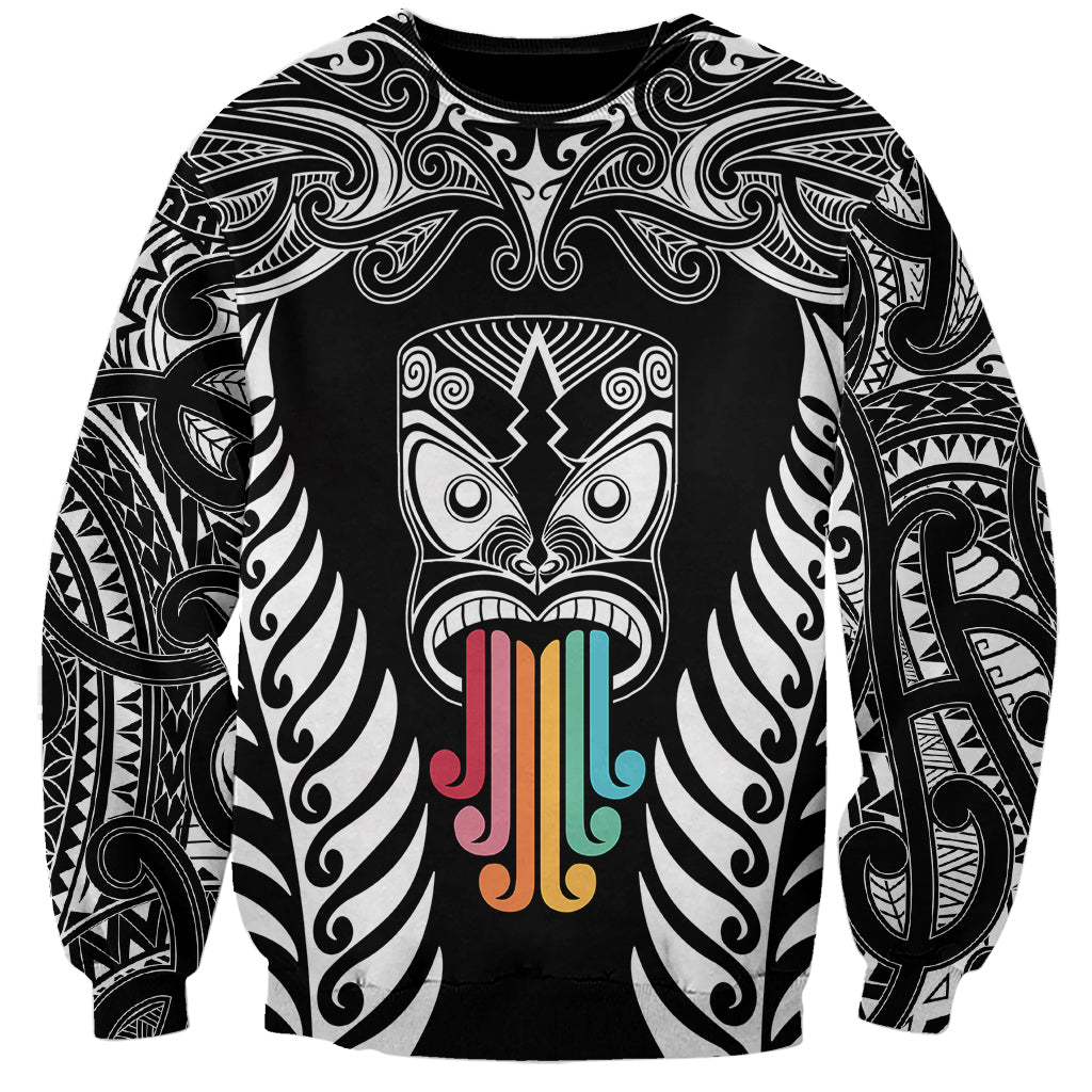 Personalised Kia Kaha Te Reo Maori Sweatshirt Hei Tiki Mix Koru - Black LT7 Unisex Black - Polynesian Pride