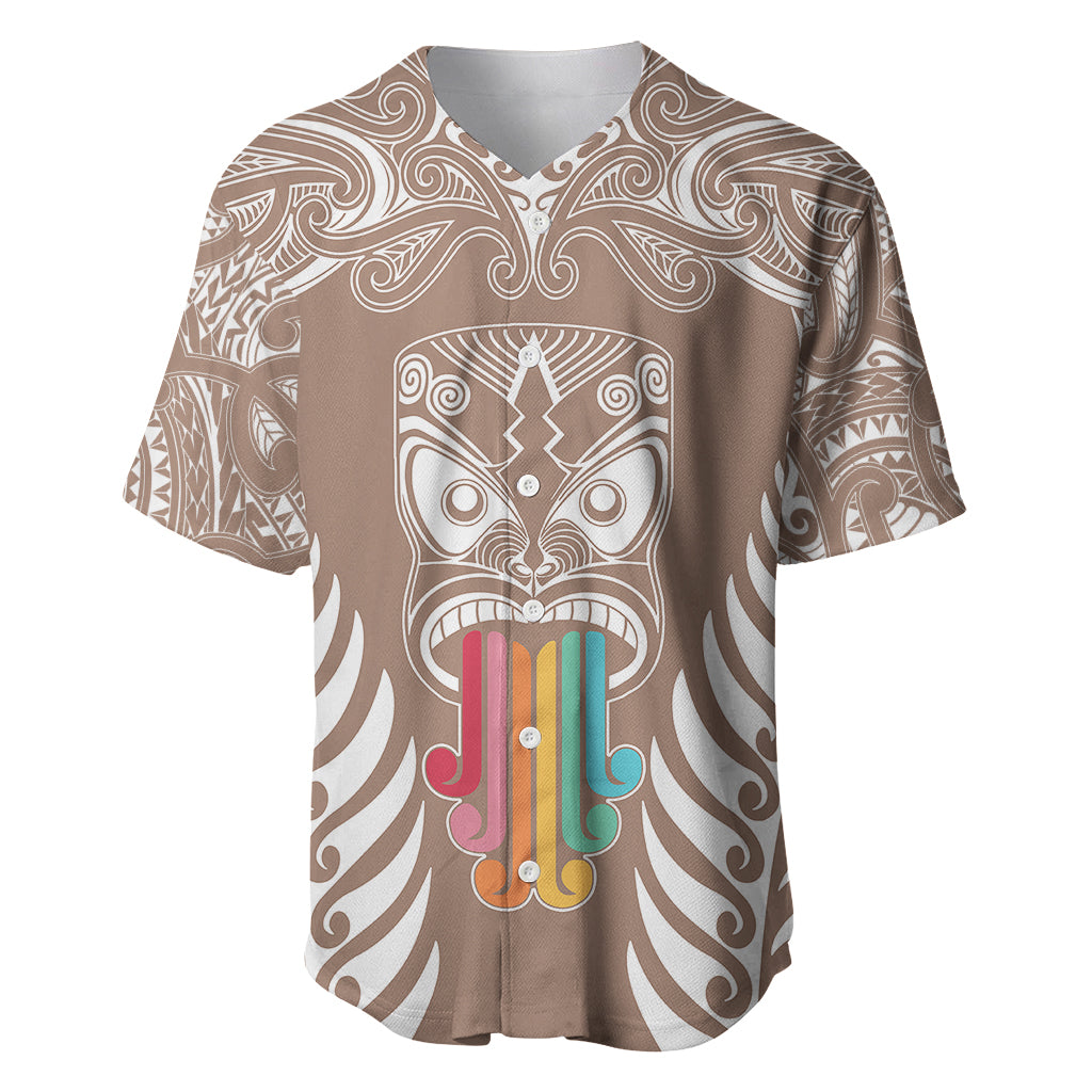 Personalised Kia Kaha Te Reo Maori Baseball Jersey Hei Tiki Mix Koru - Brown LT7 Brown - Polynesian Pride