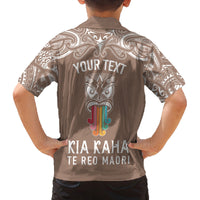 Personalised Kia Kaha Te Reo Maori Family Matching Off Shoulder Maxi Dress and Hawaiian Shirt Hei Tiki Mix Koru - Brown LT7 - Polynesian Pride