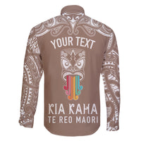 Personalised Kia Kaha Te Reo Maori Family Matching Off Shoulder Maxi Dress and Hawaiian Shirt Hei Tiki Mix Koru - Brown LT7 - Polynesian Pride