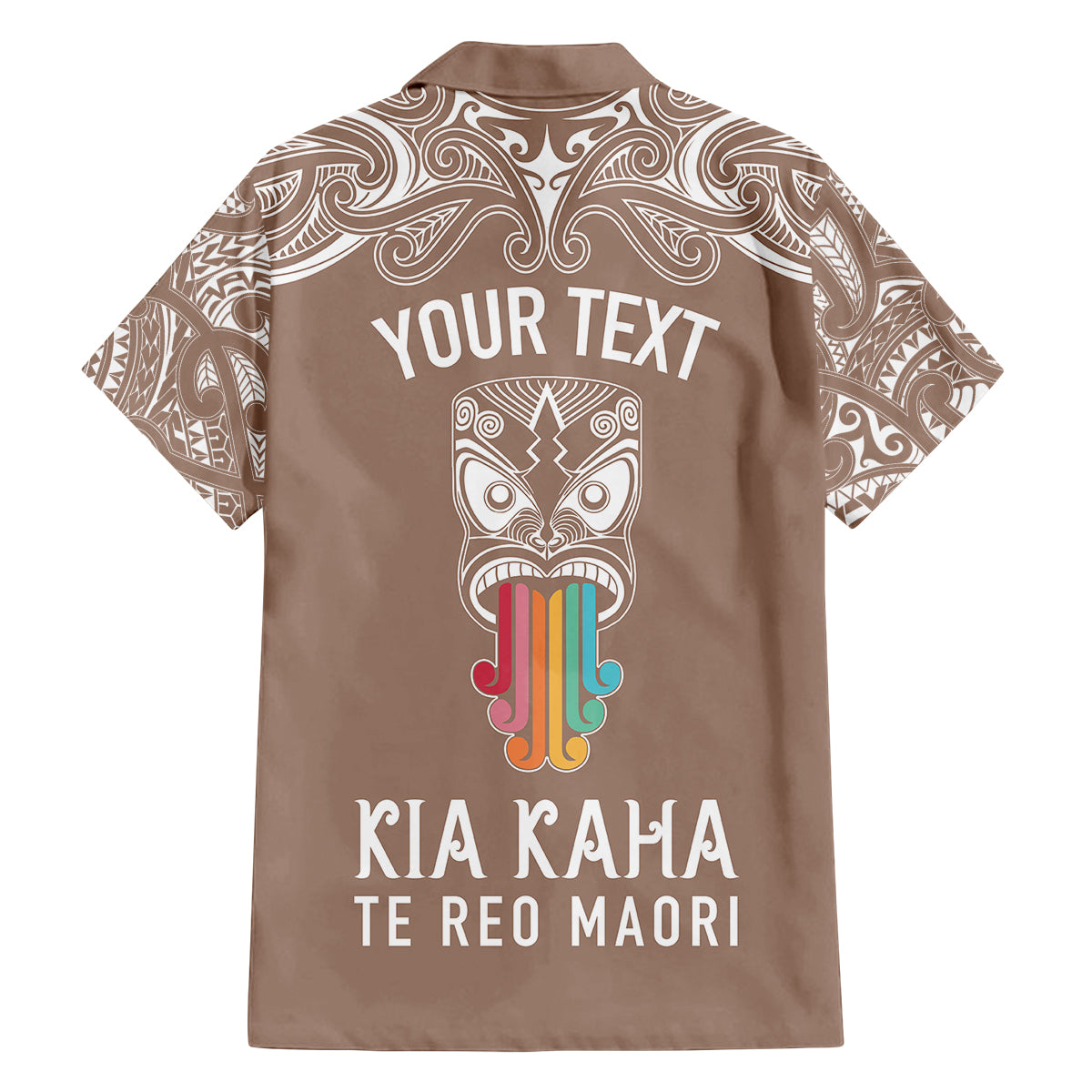Personalised Kia Kaha Te Reo Maori Family Matching Off Shoulder Maxi Dress and Hawaiian Shirt Hei Tiki Mix Koru - Brown LT7 - Polynesian Pride