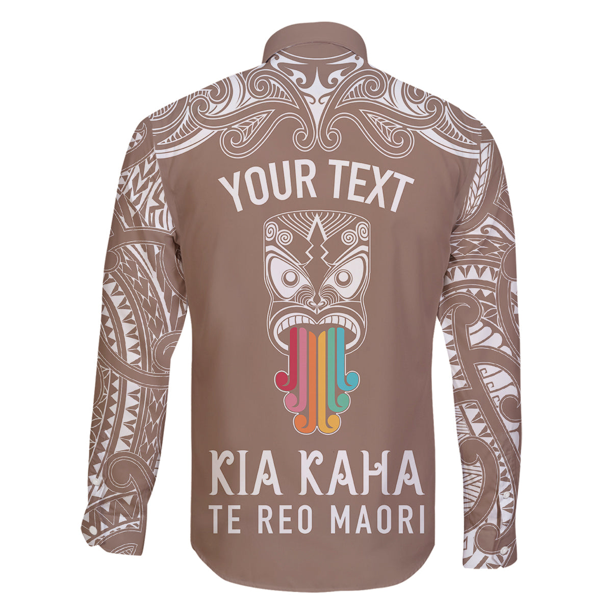 Personalised Kia Kaha Te Reo Maori Family Matching Puletasi Dress and Hawaiian Shirt Hei Tiki Mix Koru - Brown LT7 - Polynesian Pride