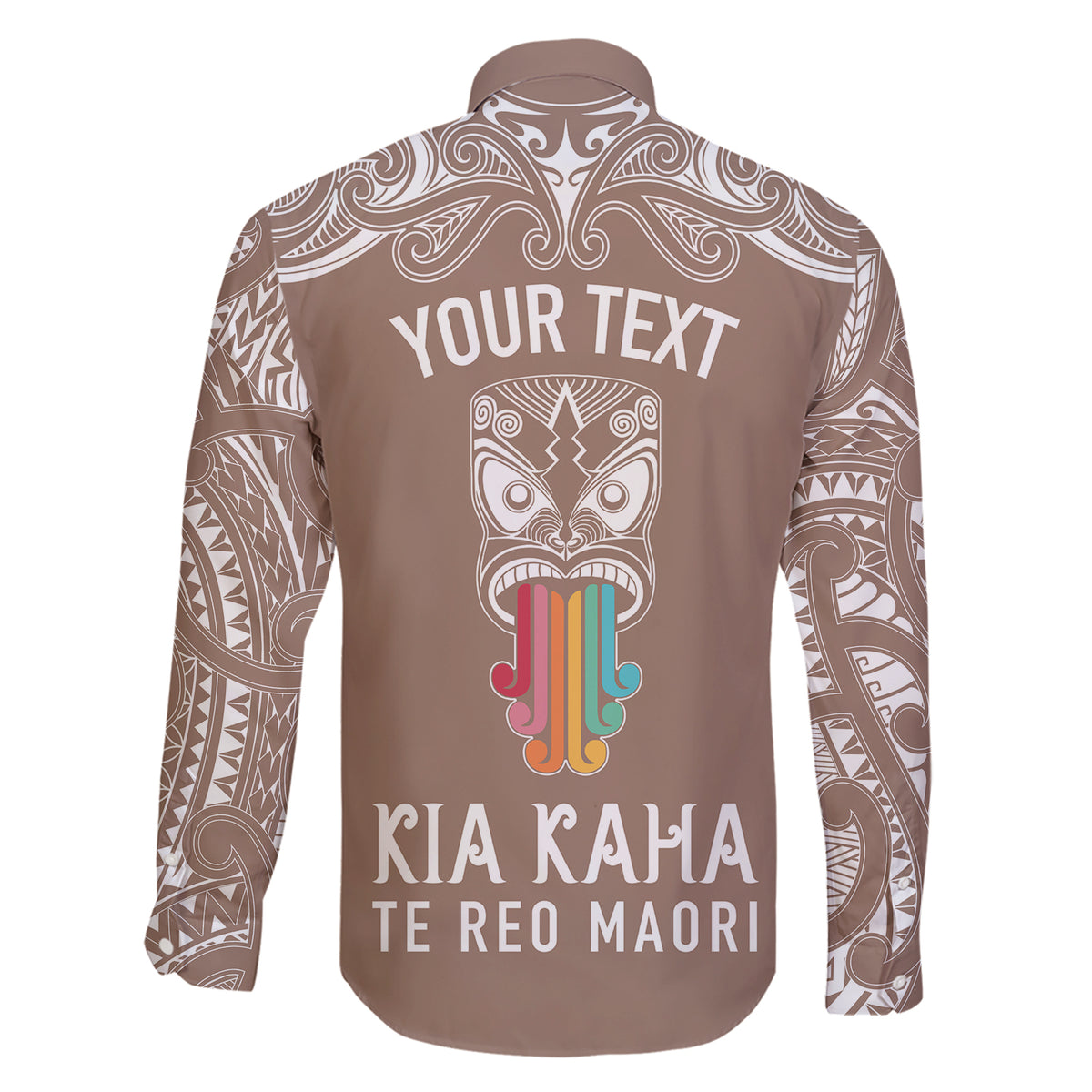 personalised-kia-kaha-te-reo-maori-family-matching-short-sleeve-bodycon-dress-and-hawaiian-shirt-hei-tiki-mix-koru-brown