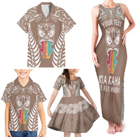 Personalised Kia Kaha Te Reo Maori Family Matching Tank Maxi Dress and Hawaiian Shirt Hei Tiki Mix Koru - Brown LT7 - Polynesian Pride