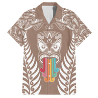Personalised Kia Kaha Te Reo Maori Family Matching Tank Maxi Dress and Hawaiian Shirt Hei Tiki Mix Koru - Brown LT7 Dad's Shirt - Short Sleeve Brown - Polynesian Pride