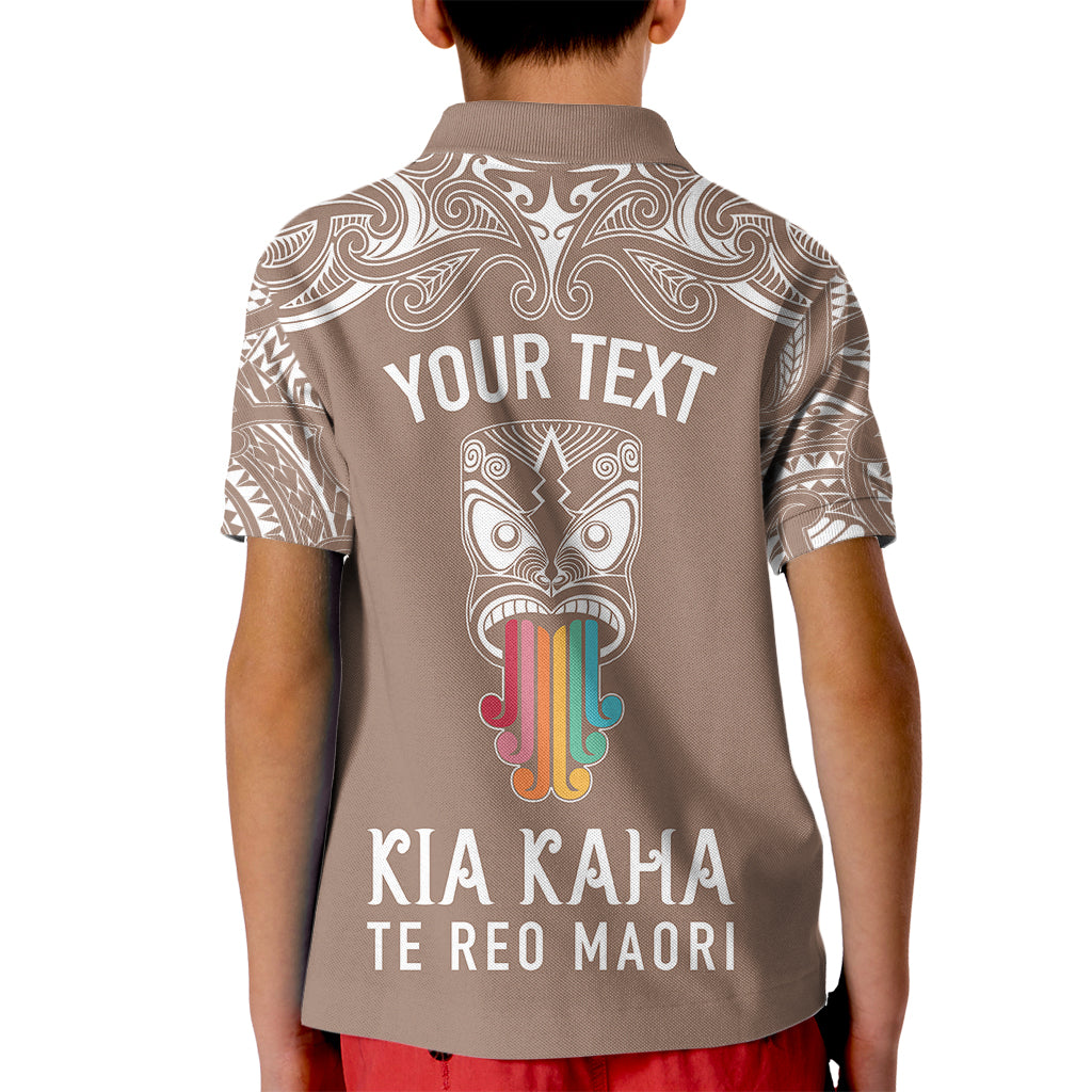 Personalised Kia Kaha Te Reo Maori Kid Polo Shirt Hei Tiki Mix Koru - Brown LT7 - Polynesian Pride