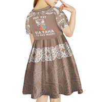 Personalised Kia Kaha Te Reo Maori Kid Short Sleeve Dress Hei Tiki Mix Koru - Brown LT7 - Polynesian Pride