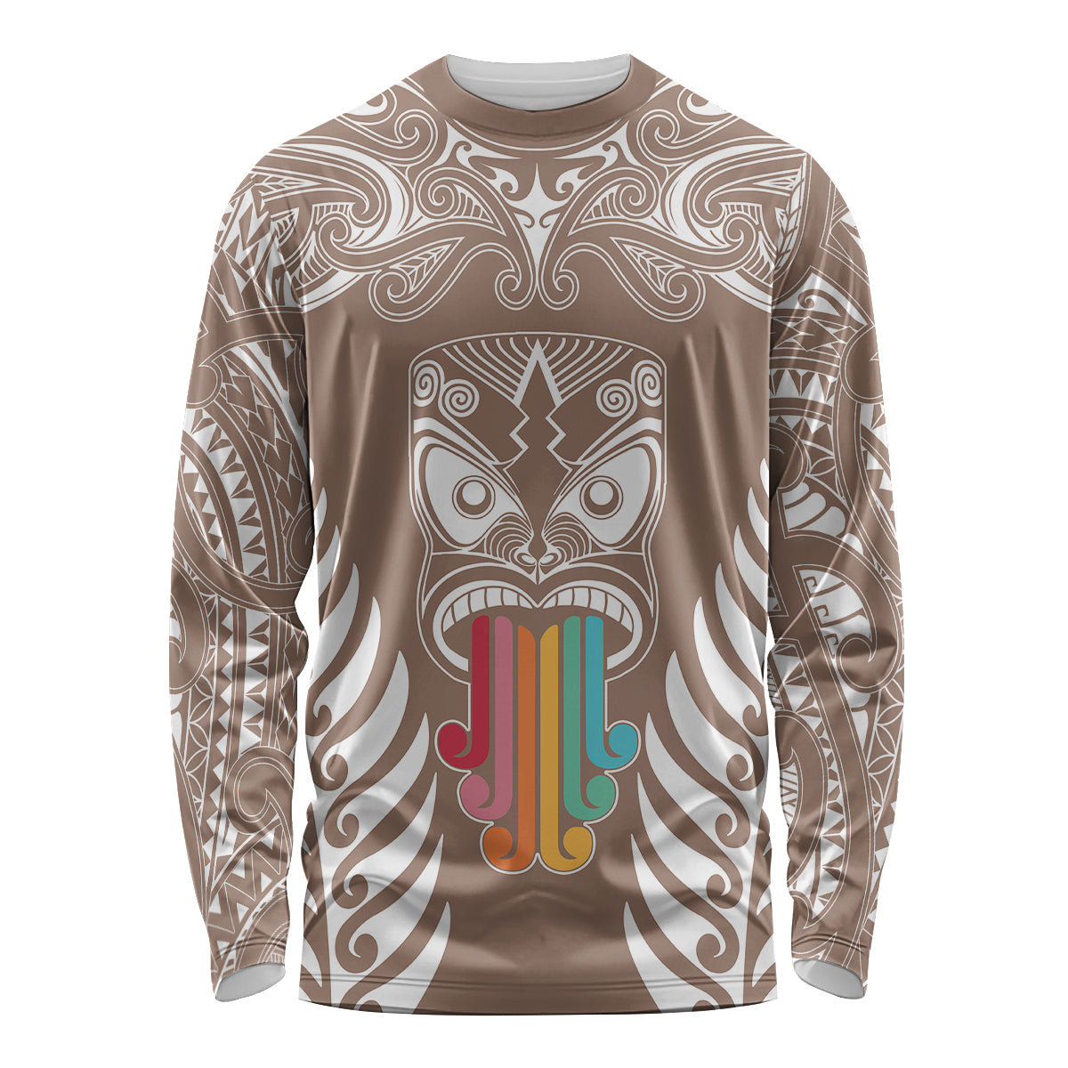 Personalised Kia Kaha Te Reo Maori Long Sleeve Shirt Hei Tiki Mix Koru - Brown LT7 Unisex Brown - Polynesian Pride