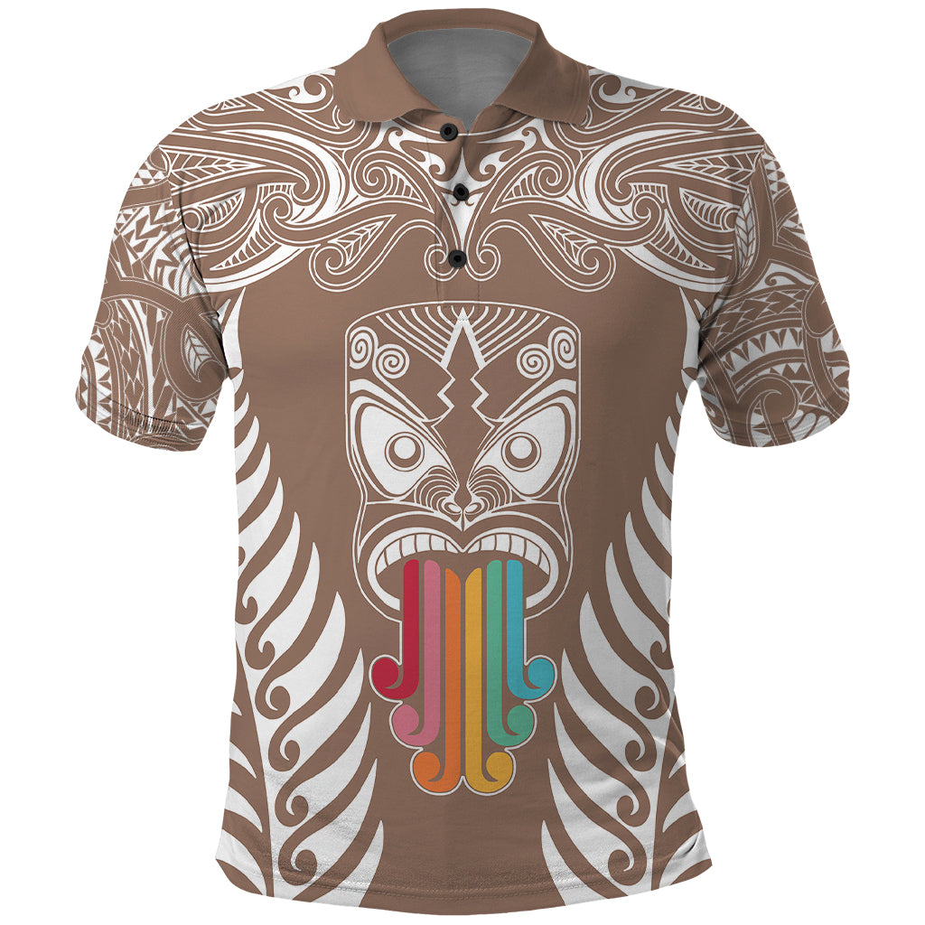 Personalised Kia Kaha Te Reo Maori Polo Shirt Hei Tiki Mix Koru - Brown LT7 Brown - Polynesian Pride