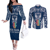 personalised-kia-kaha-te-reo-maori-couples-matching-off-the-shoulder-long-sleeve-dress-and-long-sleeve-button-shirts-hei-tiki-mix-koru-navy-blue