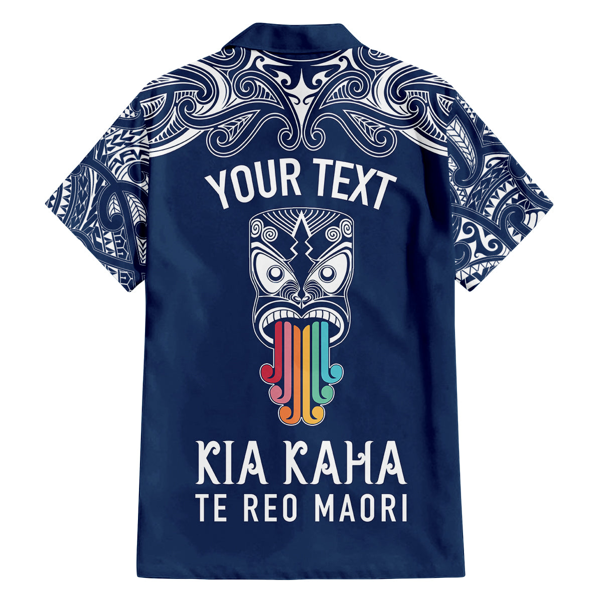 Personalised Kia Kaha Te Reo Maori Family Matching Off Shoulder Maxi Dress and Hawaiian Shirt Hei Tiki Mix Koru - Navy Blue LT7 - Polynesian Pride