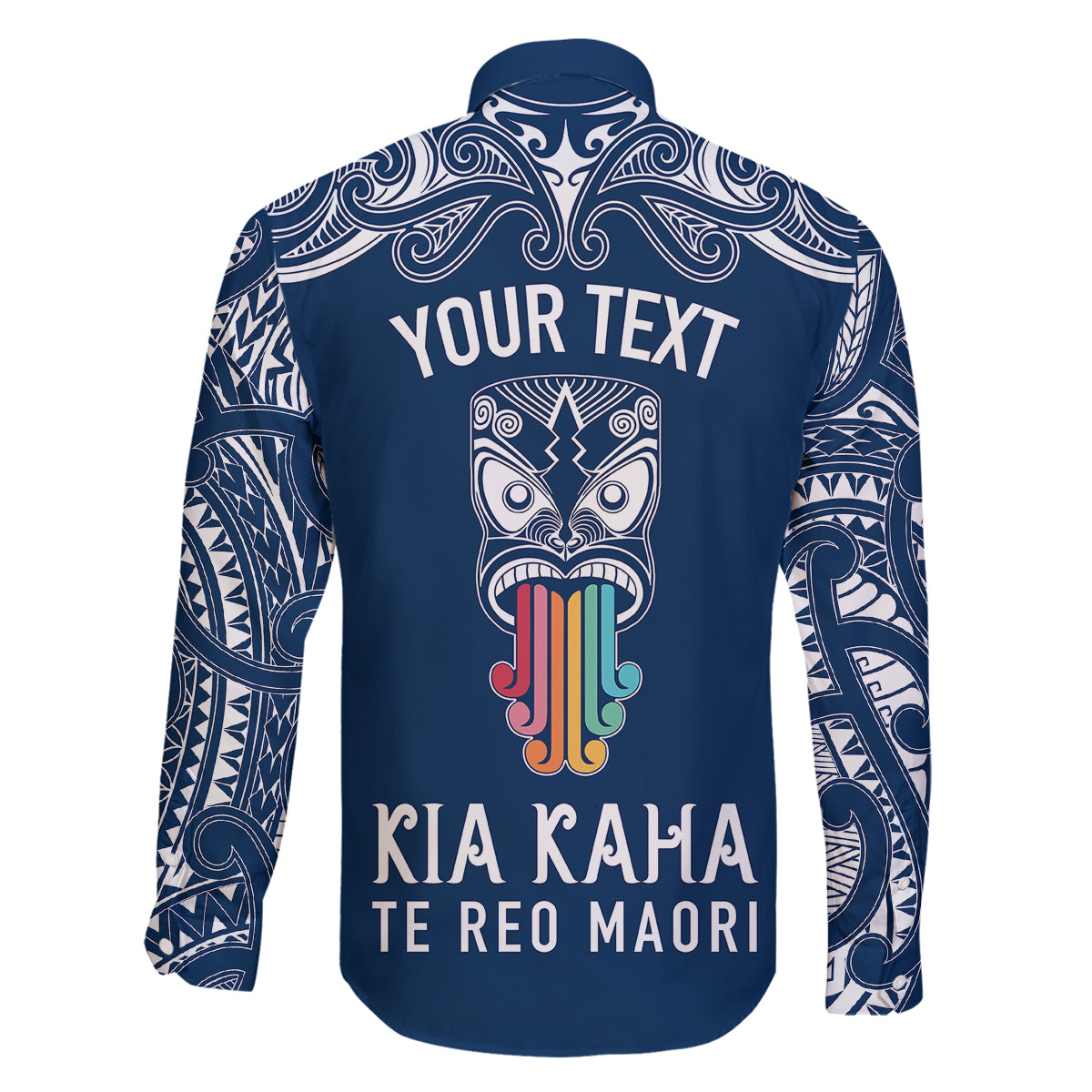 Personalised Kia Kaha Te Reo Maori Family Matching Summer Maxi Dress and Hawaiian Shirt Hei Tiki Mix Koru - Navy Blue LT7 - Polynesian Pride