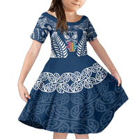 Personalised Kia Kaha Te Reo Maori Family Matching Tank Maxi Dress and Hawaiian Shirt Hei Tiki Mix Koru - Navy Blue LT7 Daughter's Dress Navy - Polynesian Pride