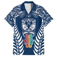 Personalised Kia Kaha Te Reo Maori Family Matching Tank Maxi Dress and Hawaiian Shirt Hei Tiki Mix Koru - Navy Blue LT7 Dad's Shirt - Short Sleeve Navy - Polynesian Pride
