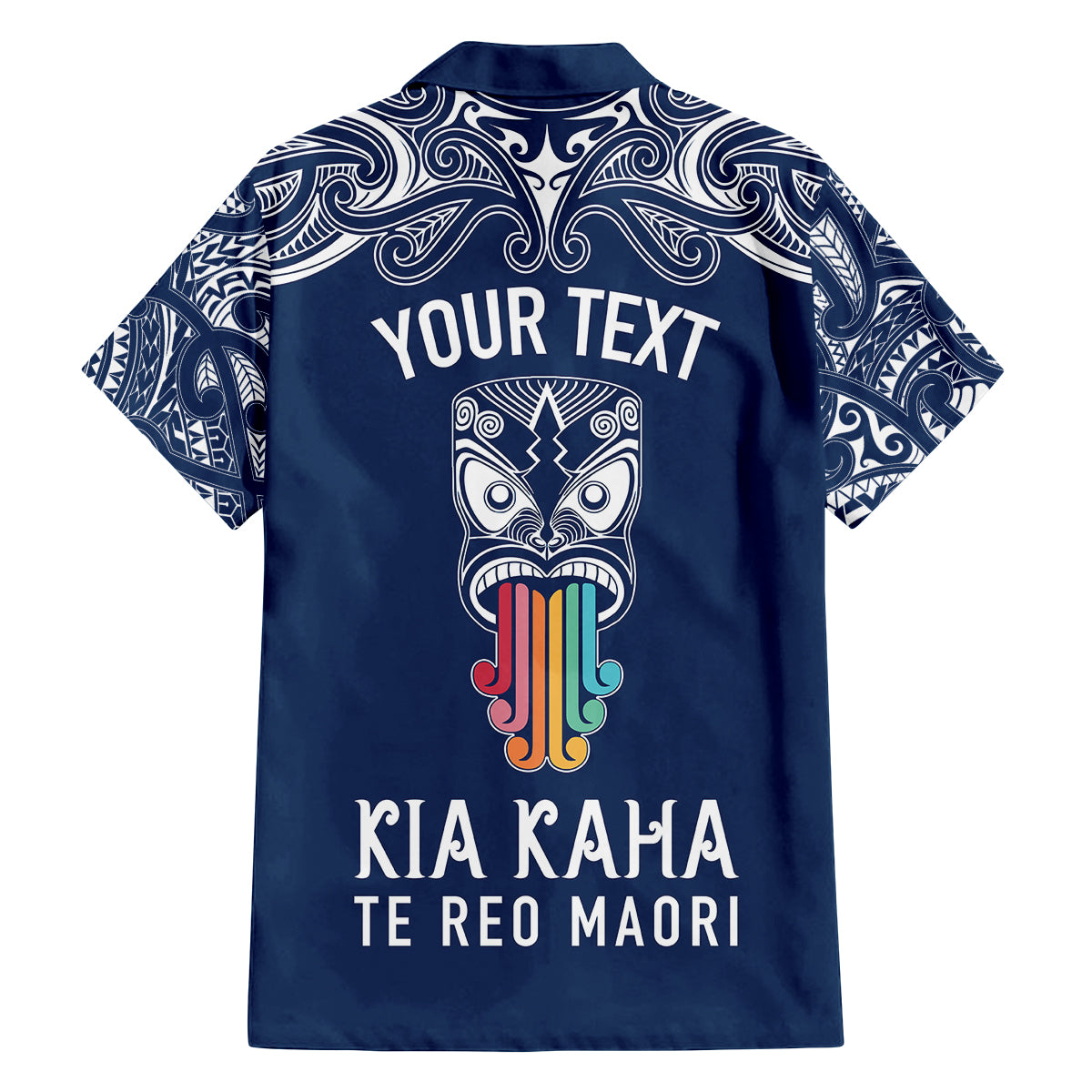Personalised Kia Kaha Te Reo Maori Family Matching Tank Maxi Dress and Hawaiian Shirt Hei Tiki Mix Koru - Navy Blue LT7 - Polynesian Pride