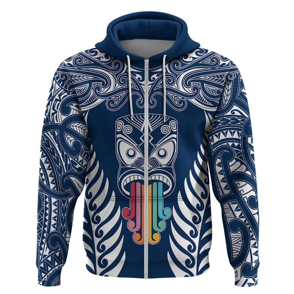 Personalised Kia Kaha Te Reo Maori Hoodie Hei Tiki Mix Koru - Navy Blue LT7 - Polynesian Pride