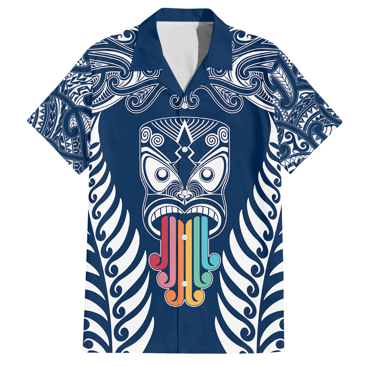 Personalised Kia Kaha Te Reo Maori Kid Hawaiian Shirt Hei Tiki Mix Koru - Navy Blue LT7 Kid Navy - Polynesian Pride