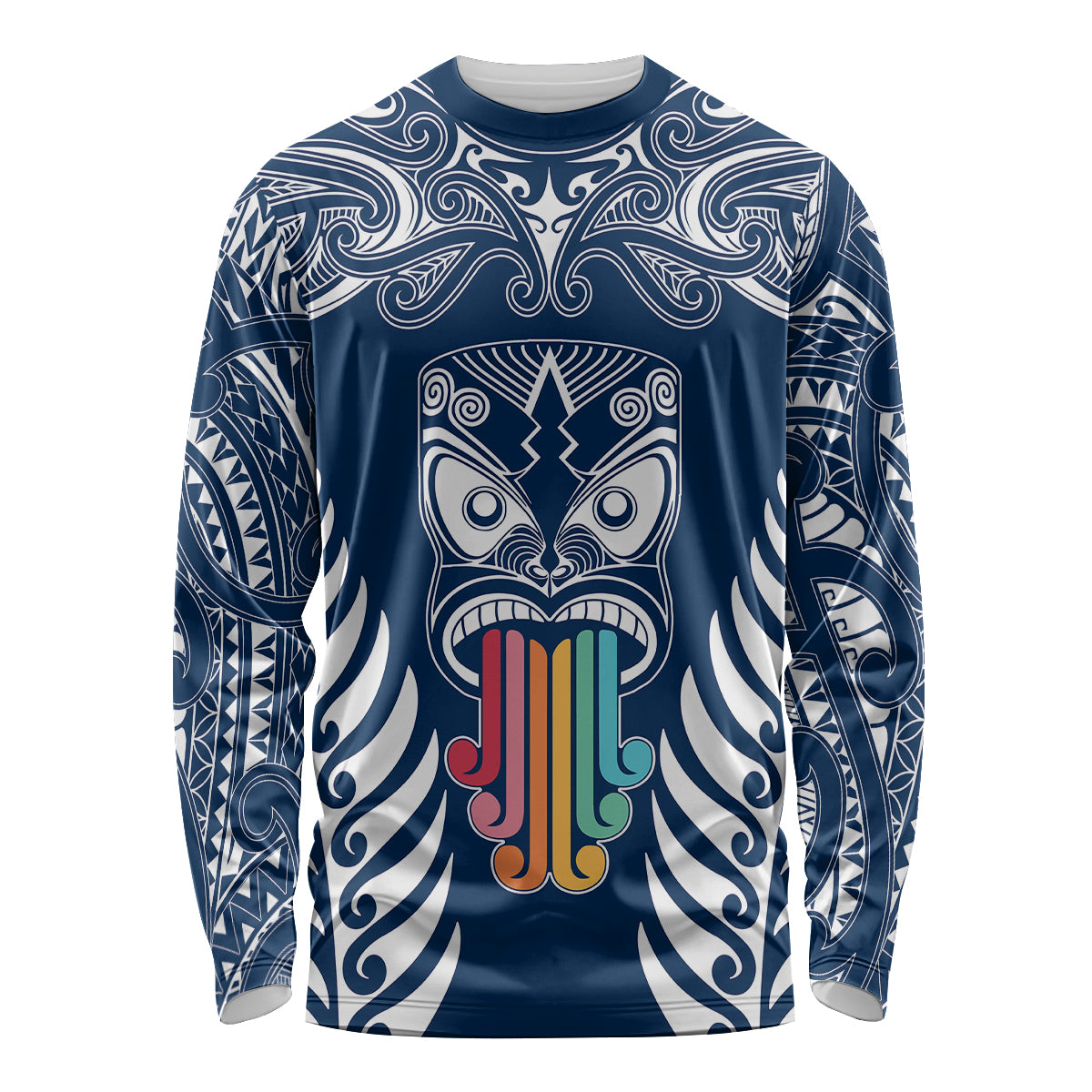 Personalised Kia Kaha Te Reo Maori Long Sleeve Shirt Hei Tiki Mix Koru - Navy Blue LT7 Unisex Navy - Polynesian Pride