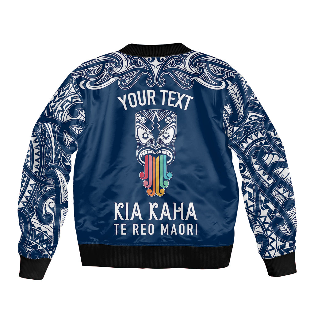 personalised-kia-kaha-te-reo-maori-sleeve-zip-bomber-jacket-hei-tiki-mix-koru-navy-blue