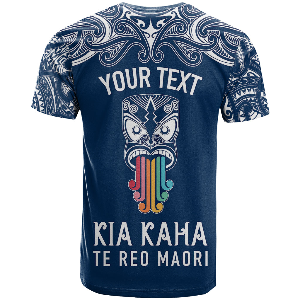 Personalised Kia Kaha Te Reo Maori T Shirt Hei Tiki Mix Koru - Navy Blue LT7 - Polynesian Pride