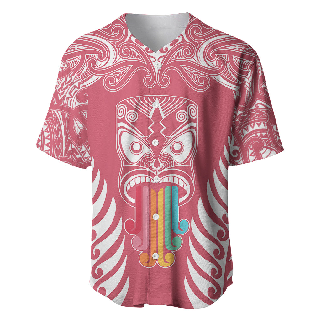 Personalised Kia Kaha Te Reo Maori Baseball Jersey Hei Tiki Mix Koru - Pink LT7 Pink - Polynesian Pride