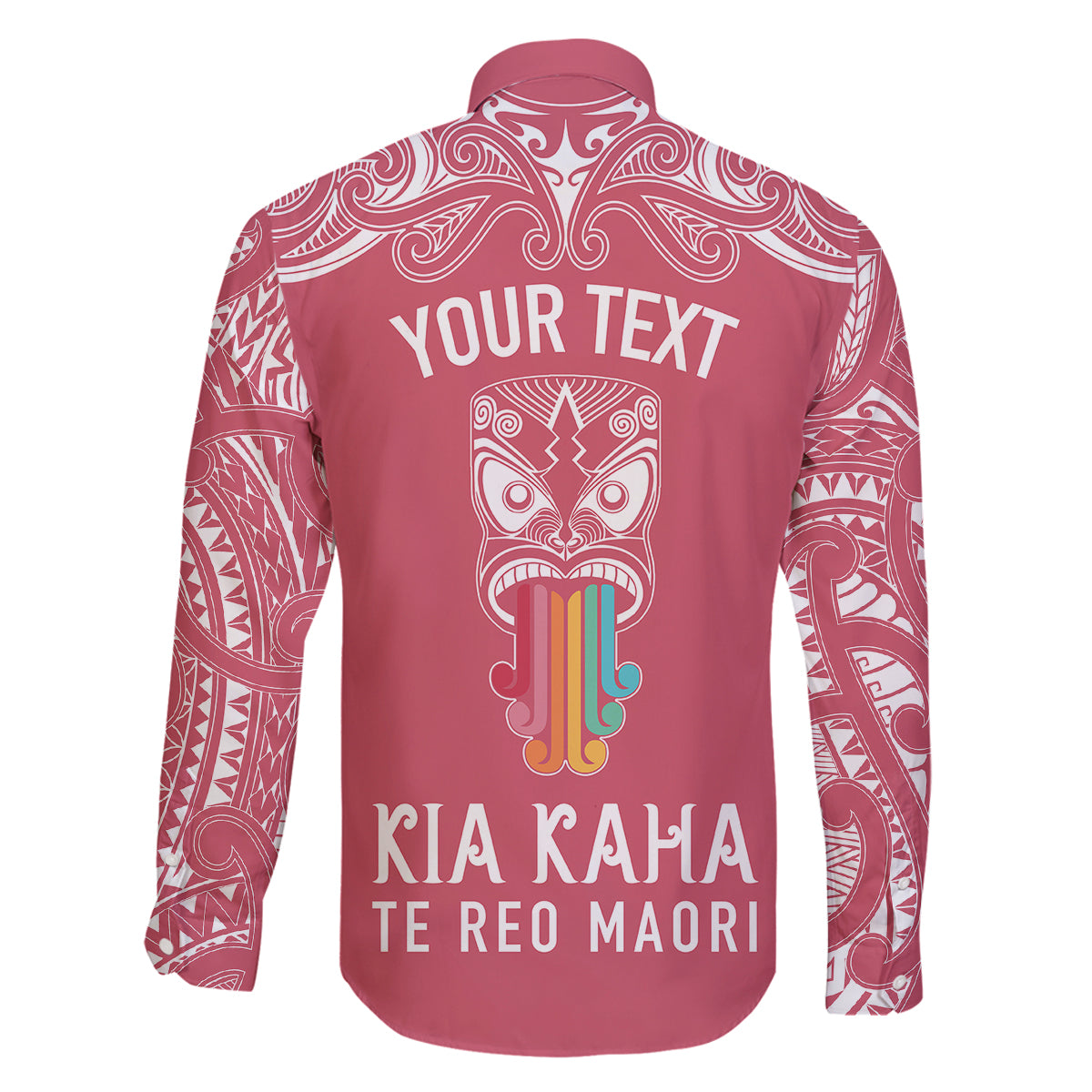 Personalised Kia Kaha Te Reo Maori Family Matching Off Shoulder Maxi Dress and Hawaiian Shirt Hei Tiki Mix Koru - Pink LT7 - Polynesian Pride