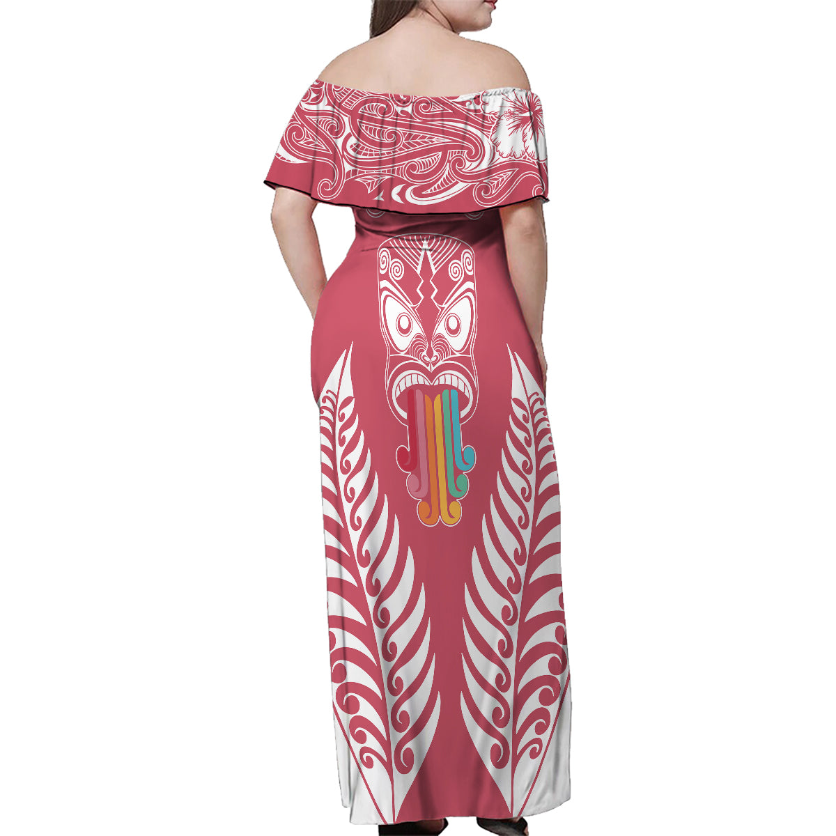 Personalised Kia Kaha Te Reo Maori Family Matching Off Shoulder Maxi Dress and Hawaiian Shirt Hei Tiki Mix Koru - Pink LT7 - Polynesian Pride