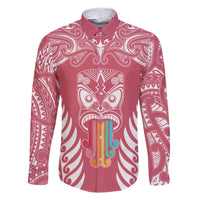 personalised-kia-kaha-te-reo-maori-family-matching-short-sleeve-bodycon-dress-and-hawaiian-shirt-hei-tiki-mix-koru-pink