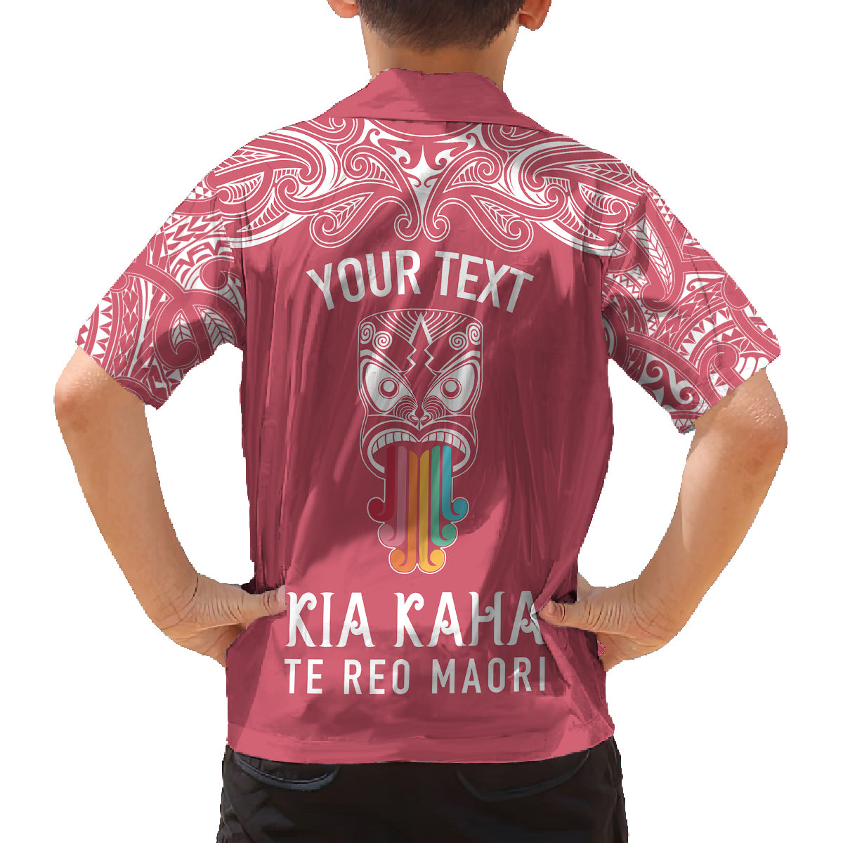 Personalised Kia Kaha Te Reo Maori Family Matching Tank Maxi Dress and Hawaiian Shirt Hei Tiki Mix Koru - Pink LT7 - Polynesian Pride