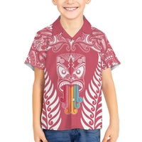 Personalised Kia Kaha Te Reo Maori Family Matching Tank Maxi Dress and Hawaiian Shirt Hei Tiki Mix Koru - Pink LT7 Son's Shirt Pink - Polynesian Pride