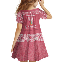 Personalised Kia Kaha Te Reo Maori Kid Short Sleeve Dress Hei Tiki Mix Koru - Pink LT7 - Polynesian Pride