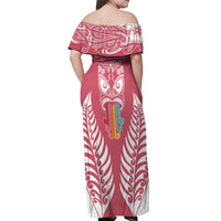 Personalised Kia Kaha Te Reo Maori Off Shoulder Maxi Dress Hei Tiki Mix Koru - Pink LT7 - Polynesian Pride