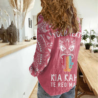 Personalised Kia Kaha Te Reo Maori Women Casual Shirt Hei Tiki Mix Koru - Pink LT7 - Polynesian Pride