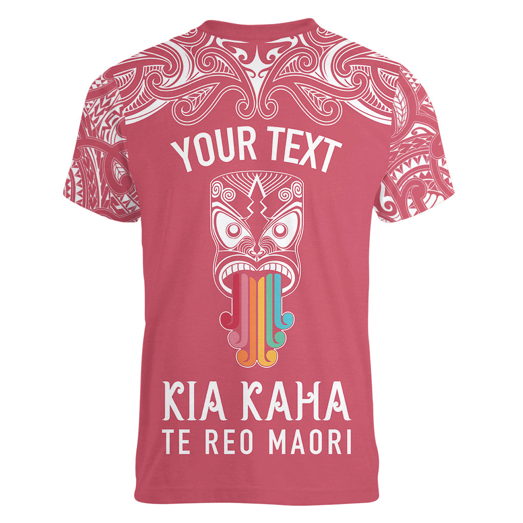 personalised-kia-kaha-te-reo-maori-women-v-neck-t-shirt-hei-tiki-mix-koru-pink