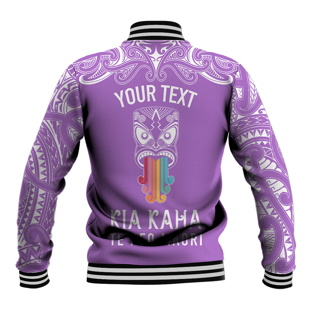 Personalised Kia Kaha Te Reo Maori Baseball Jacket Hei Tiki Mix Koru - Purple LT7 - Polynesian Pride