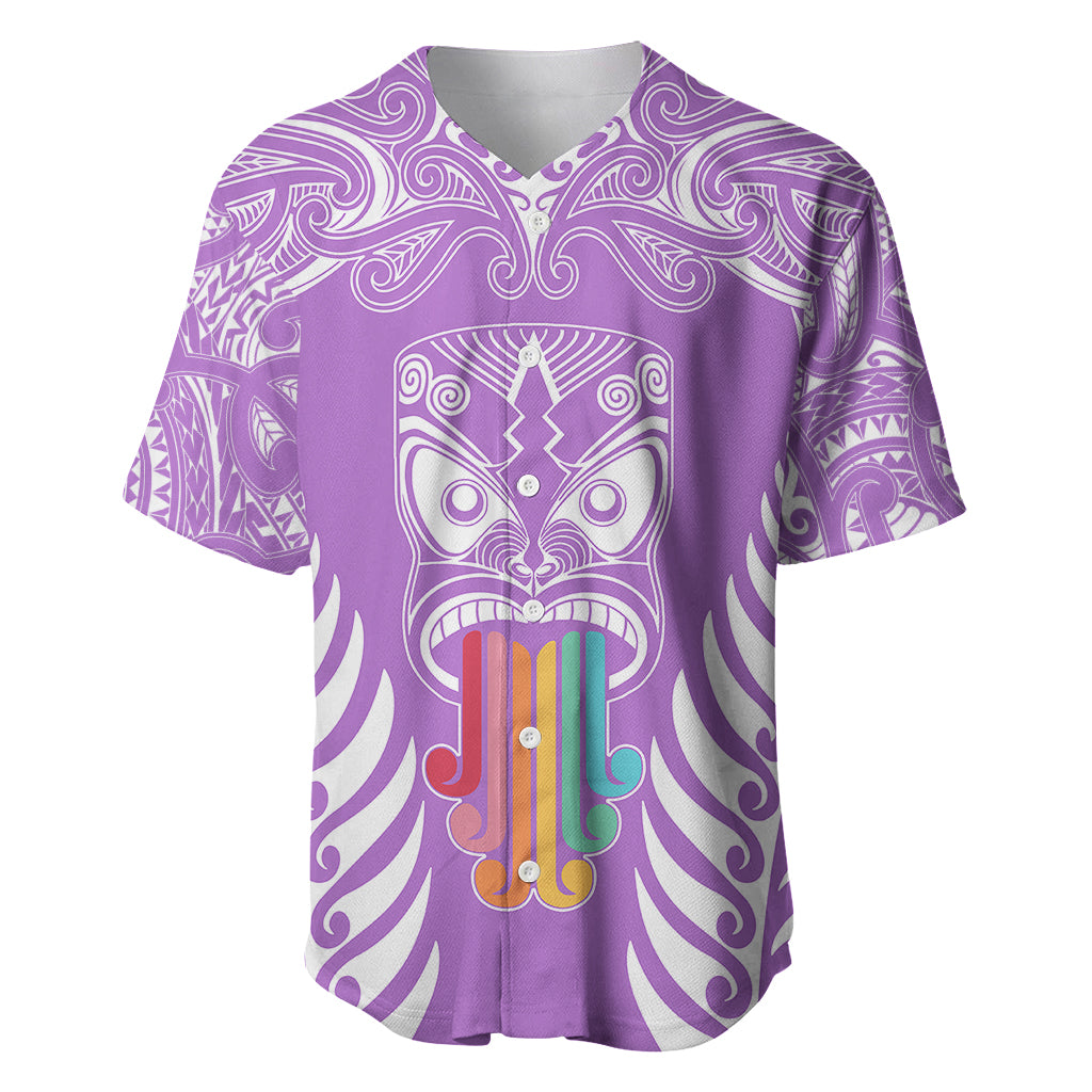 Personalised Kia Kaha Te Reo Maori Baseball Jersey Hei Tiki Mix Koru - Purple LT7 Purple - Polynesian Pride