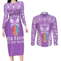 personalised-kia-kaha-te-reo-maori-couples-matching-long-sleeve-bodycon-dress-and-long-sleeve-button-shirts-hei-tiki-mix-koru-purple