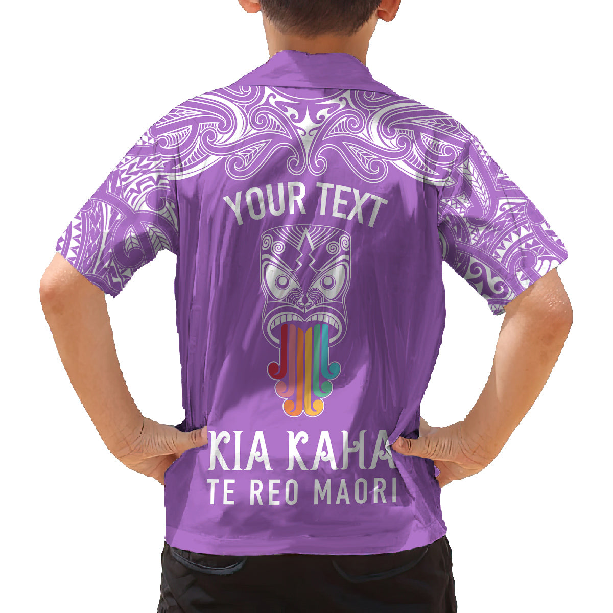 Personalised Kia Kaha Te Reo Maori Family Matching Off Shoulder Maxi Dress and Hawaiian Shirt Hei Tiki Mix Koru - Purple LT7 - Polynesian Pride