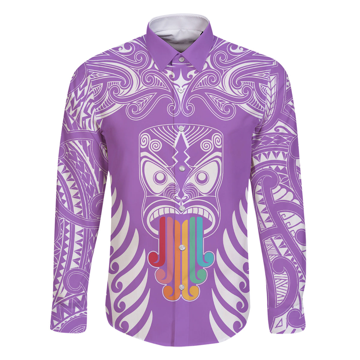 Personalised Kia Kaha Te Reo Maori Family Matching Off Shoulder Maxi Dress and Hawaiian Shirt Hei Tiki Mix Koru - Purple LT7 Dad's Shirt - Short Sleeve Purple - Polynesian Pride