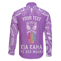 Personalised Kia Kaha Te Reo Maori Family Matching Puletasi Dress and Hawaiian Shirt Hei Tiki Mix Koru - Purple LT7 - Polynesian Pride