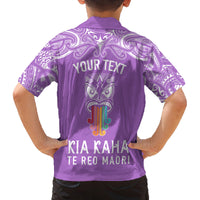 Personalised Kia Kaha Te Reo Maori Family Matching Summer Maxi Dress and Hawaiian Shirt Hei Tiki Mix Koru - Purple LT7 - Polynesian Pride