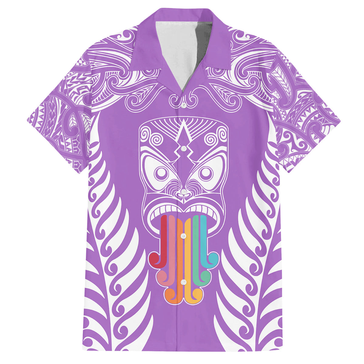 Personalised Kia Kaha Te Reo Maori Family Matching Tank Maxi Dress and Hawaiian Shirt Hei Tiki Mix Koru - Purple LT7 Dad's Shirt - Short Sleeve Purple - Polynesian Pride