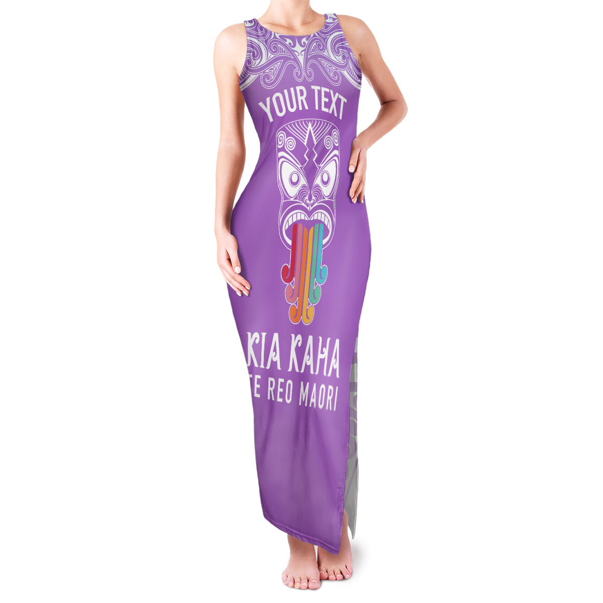 Personalised Kia Kaha Te Reo Maori Family Matching Tank Maxi Dress and Hawaiian Shirt Hei Tiki Mix Koru - Purple LT7 Mom's Dress Purple - Polynesian Pride