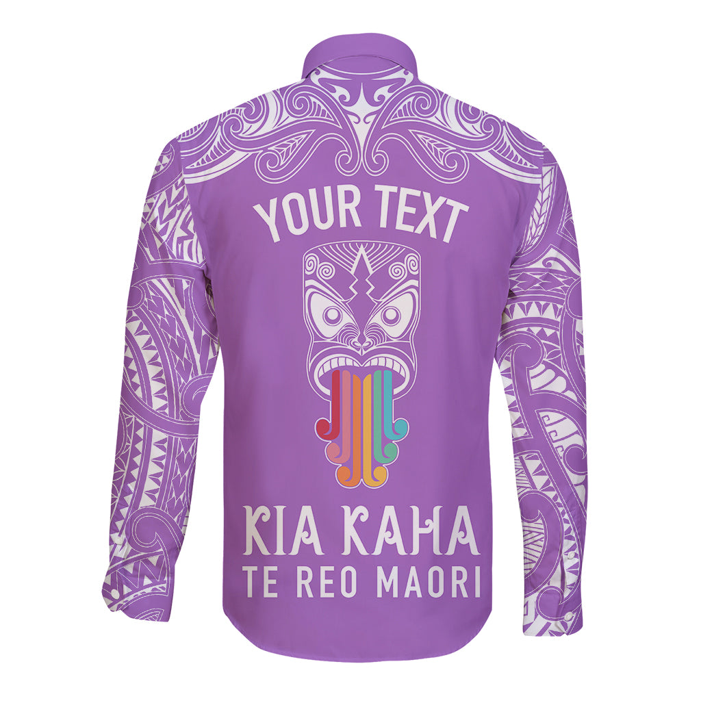 personalised-kia-kaha-te-reo-maori-long-sleeve-button-shirt-hei-tiki-mix-koru-purple