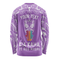Personalised Kia Kaha Te Reo Maori Long Sleeve Shirt Hei Tiki Mix Koru - Purple LT7 - Polynesian Pride