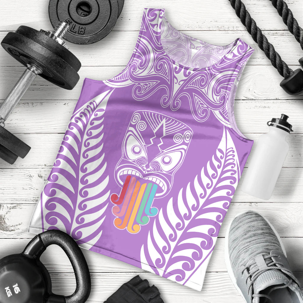 Personalised Kia Kaha Te Reo Maori Men Tank Top Hei Tiki Mix Koru - Purple LT7 Purple - Polynesian Pride